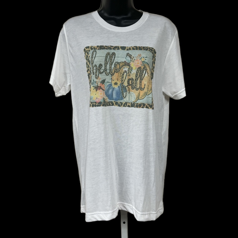 Hello Fall Leopard Pumpkin Shirt Size Medium